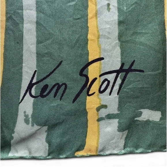 Vintage KEN SCOTT Silk Scarf  1970s "Animalia" Tiger Crane Bamboo‎ Print Flaws - Picture 7 of 13